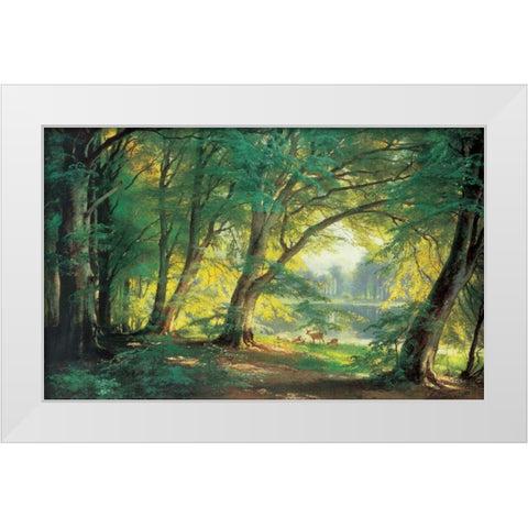 Deer in a Forest White Modern Wood Framed Art Print by Aagaard, Carl Frederic