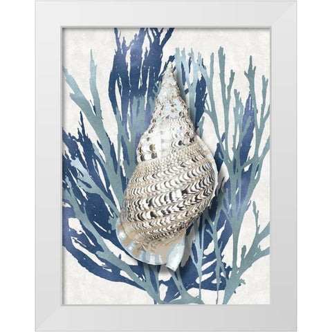 Shell Coral Aqua Blue I White Modern Wood Framed Art Print by Kelly, Caroline