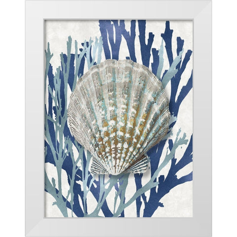 Shell Coral Aqua Blue IV White Modern Wood Framed Art Print by Kelly, Caroline