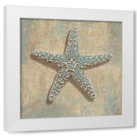 Aqua Starfish White Modern Wood Framed Art Print by Kelly, Caroline