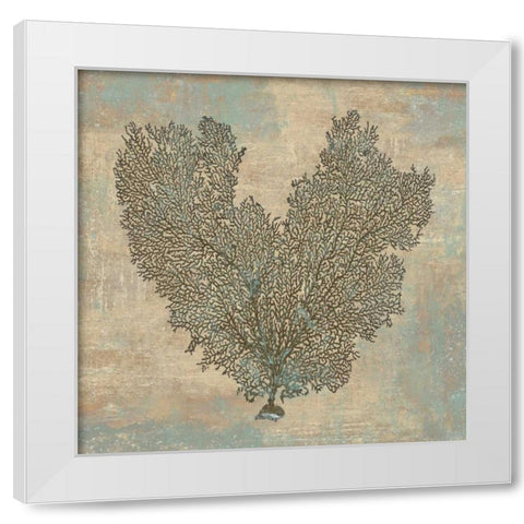 Aqua Fan Coral White Modern Wood Framed Art Print by Kelly, Caroline
