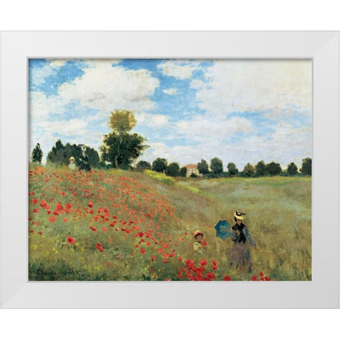 Coquelicots White Modern Wood Framed Art Print by Monet, Claude