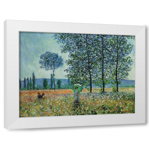 Felder im Fruhling White Modern Wood Framed Art Print by Monet, Claude