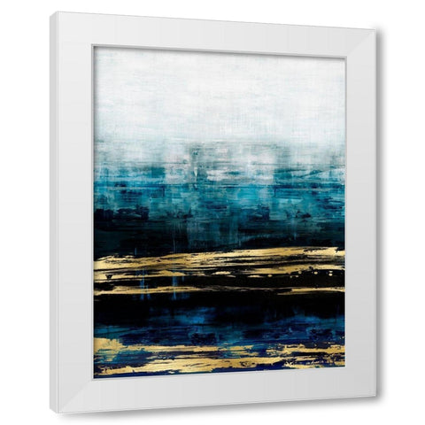 Aqua Reflections with Gold White Modern Wood Framed Art Print by Corbin, Allie