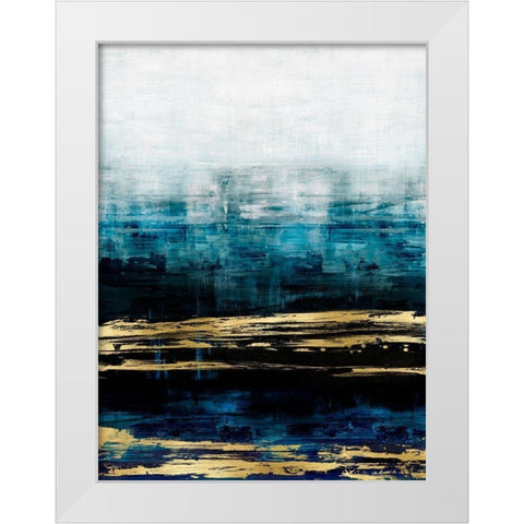 Aqua Reflections with Gold White Modern Wood Framed Art Print by Corbin, Allie