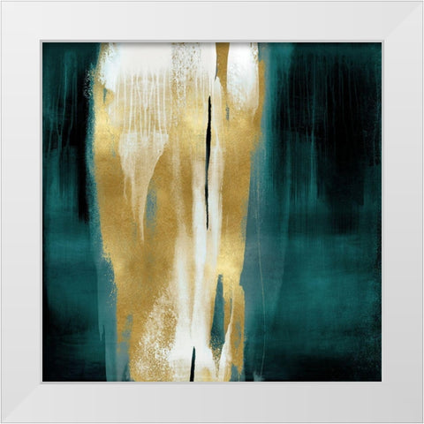 Free Fall Green with Gold I White Modern Wood Framed Art Print by Wright, Christine