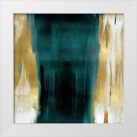 Free Fall Green with Gold II White Modern Wood Framed Art Print by Wright, Christine