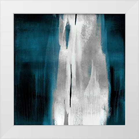 Free Fall Teal with Silver I White Modern Wood Framed Art Print by Wright, Christine