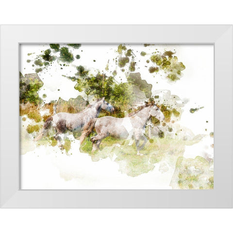 Stallions White Modern Wood Framed Art Print by Young, Chamira