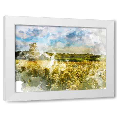 Yellow Meadow White Modern Wood Framed Art Print by Young, Chamira