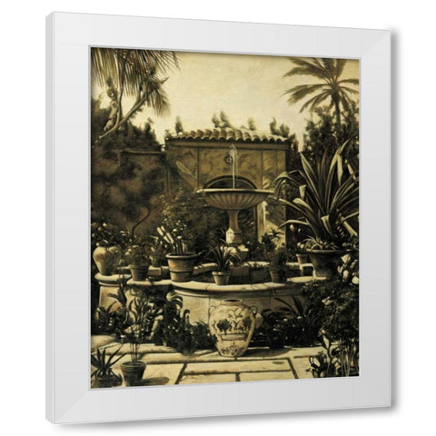 Courtyard Fountain White Modern Wood Framed Art Print by Parks, David