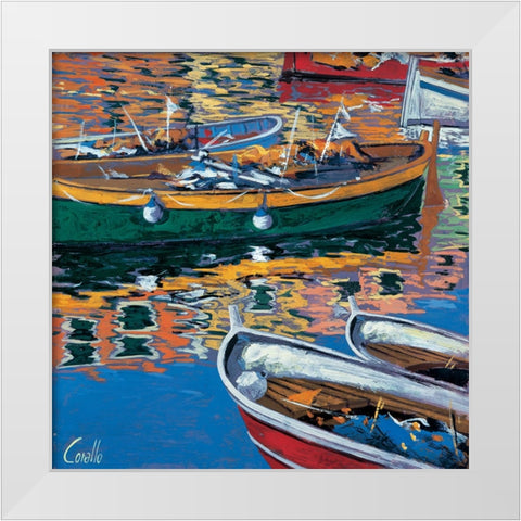 Riflessi nel porto White Modern Wood Framed Art Print by Corallo, Daniela