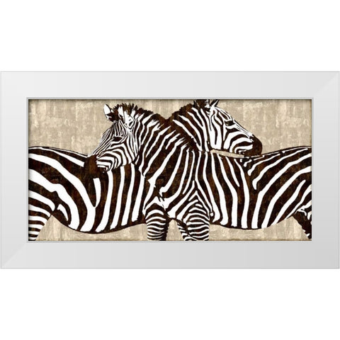 Zebra Gathering White Modern Wood Framed Art Print by Davison, Darren