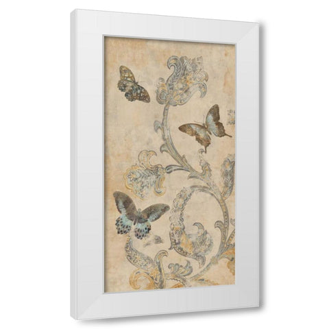 Papillion Decoratif I White Modern Wood Framed Art Print by Devellier, Deborah