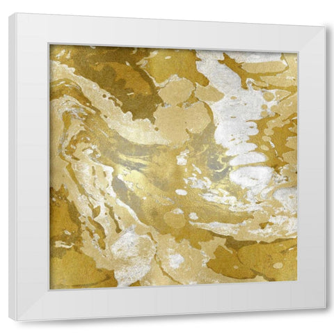 Marbleized in Gold and Silver White Modern Wood Framed Art Print by Carson, Danielle
