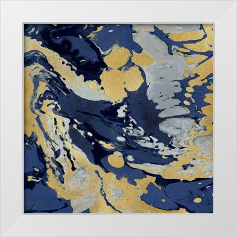 Marbleized in Gold and Blue II White Modern Wood Framed Art Print by Carson, Danielle