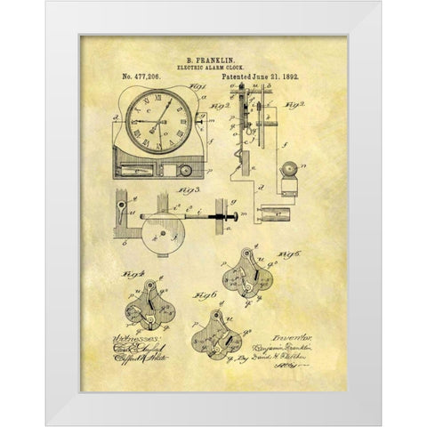 Electric Alarm Clock - 1892 White Modern Wood Framed Art Print by Sproul, Dan