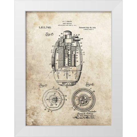Hand Grenade - 1919 White Modern Wood Framed Art Print by Sproul, Dan