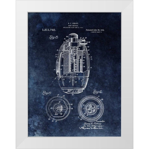 Hand Grenade - 1919- Black White Modern Wood Framed Art Print by Sproul, Dan