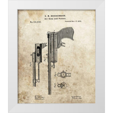Air Guns and Pistols - 1874 White Modern Wood Framed Art Print by Sproul, Dan