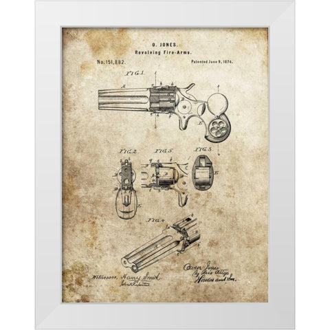 Revolving Fire Arms - 1874 White Modern Wood Framed Art Print by Sproul, Dan