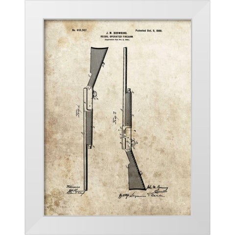 Recoil Operated Firearm - 1900 White Modern Wood Framed Art Print by Sproul, Dan