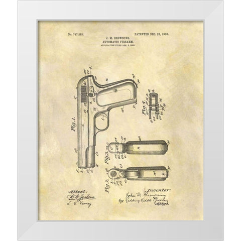 Automatic Firearm - 1902 White Modern Wood Framed Art Print by Sproul, Dan