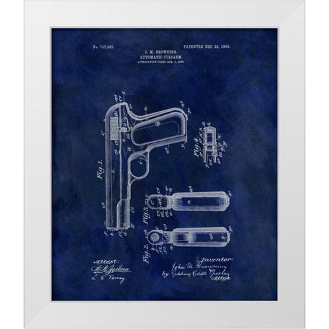 Automatic Firearm - 1902-Blue White Modern Wood Framed Art Print by Sproul, Dan