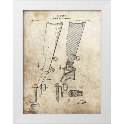 Colt Firearm Stock,1859 White Modern Wood Framed Art Print by Sproul, Dan
