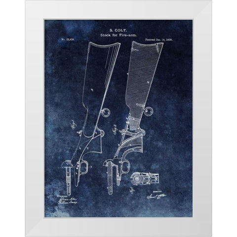 Firearm Stock,1859-Blue White Modern Wood Framed Art Print by Sproul, Dan
