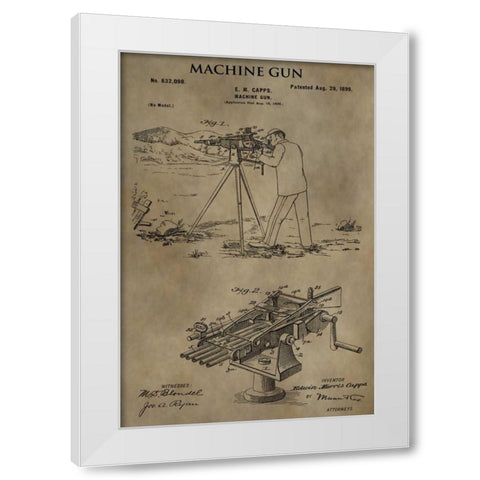 Machine Gun - 1899 White Modern Wood Framed Art Print by Sproul, Dan