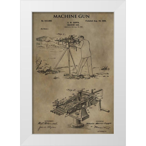 Machine Gun - 1899 White Modern Wood Framed Art Print by Sproul, Dan