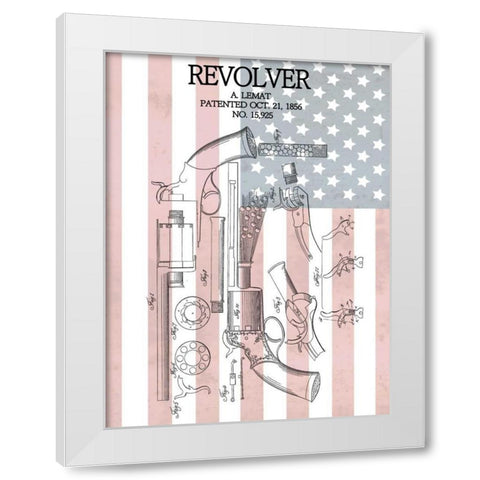 Revolver and Flag - 1856 White Modern Wood Framed Art Print by Sproul, Dan