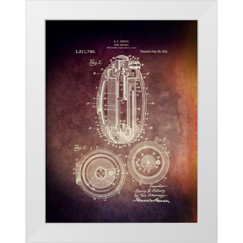 Hand Grenade - 1919 White Modern Wood Framed Art Print by Sproul, Dan