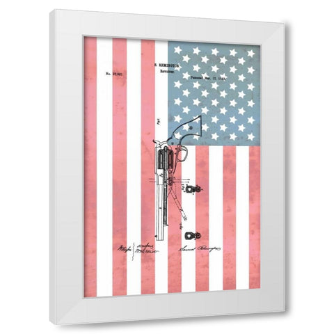 Remington Revolver and Flag - 186 White Modern Wood Framed Art Print by Sproul, Dan