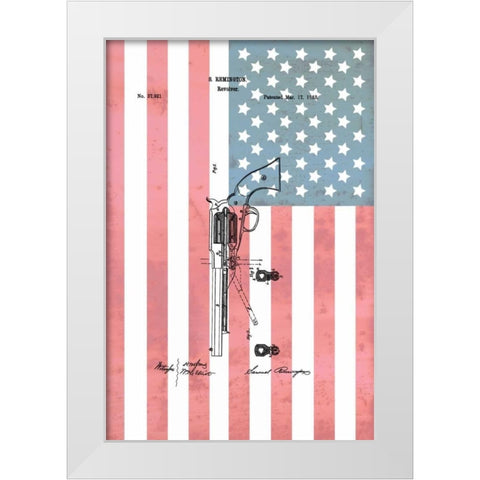 Remington Revolver and Flag - 186 White Modern Wood Framed Art Print by Sproul, Dan