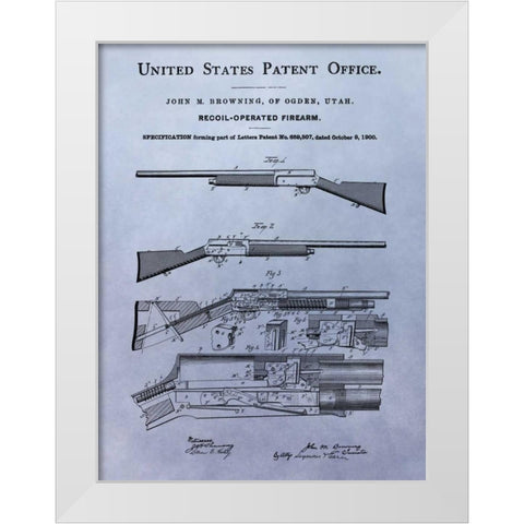 Browning Recoil Firearm - 1900 White Modern Wood Framed Art Print by Sproul, Dan