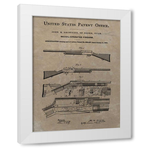 Browning Recoil Firearm - 1900- White Modern Wood Framed Art Print by Sproul, Dan