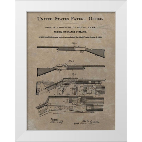 Browning Recoil Firearm - 1900- White Modern Wood Framed Art Print by Sproul, Dan