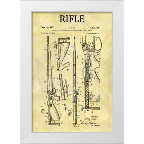 Bolt Action Mechanisim - 1956 White Modern Wood Framed Art Print by Sproul, Dan