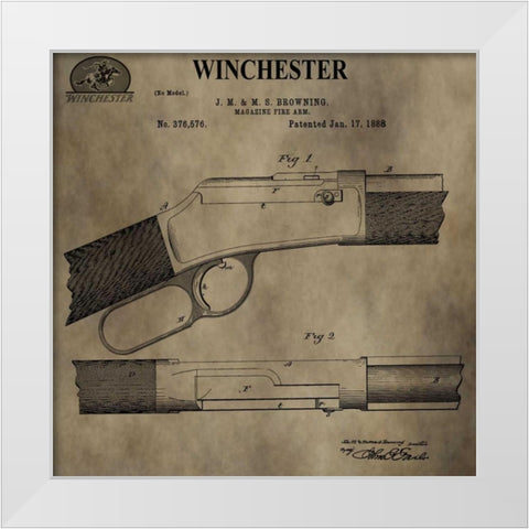 Winchester Magazine Fire Arm, White Modern Wood Framed Art Print by Sproul, Dan