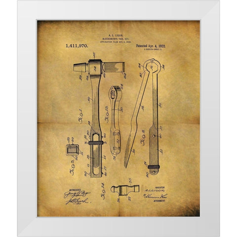 Blacksmiths Tool 1922 White Modern Wood Framed Art Print by Sproul, Dan