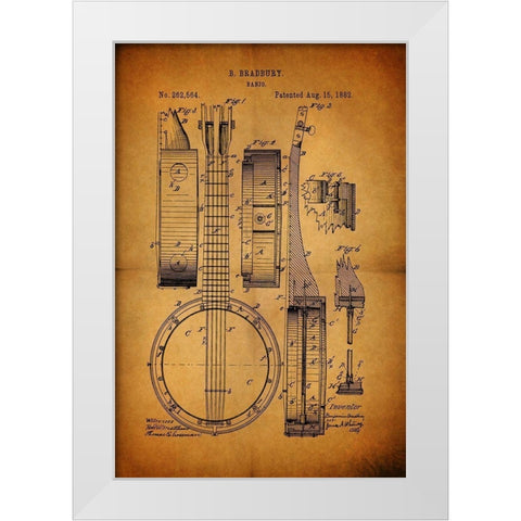 Banjo 1882 White Modern Wood Framed Art Print by Sproul, Dan
