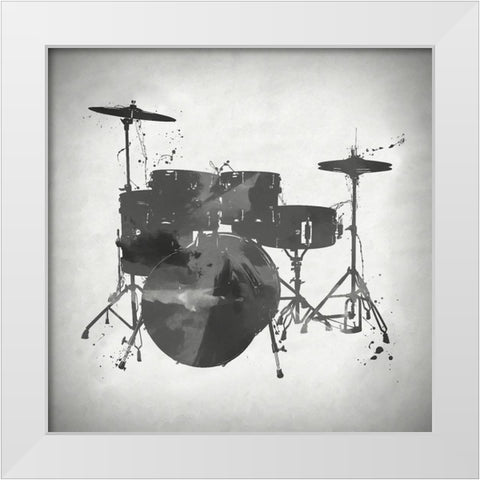 Black and White Drums White Modern Wood Framed Art Print by Sproul, Dan