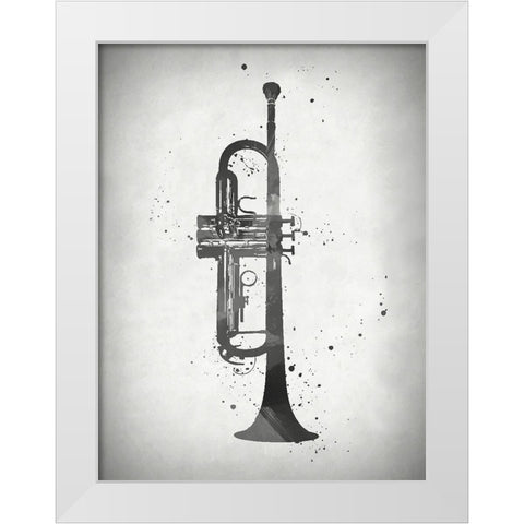 Black and White Trumpet White Modern Wood Framed Art Print by Sproul, Dan