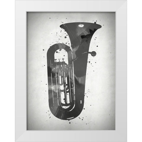 Black and White Tuba White Modern Wood Framed Art Print by Sproul, Dan