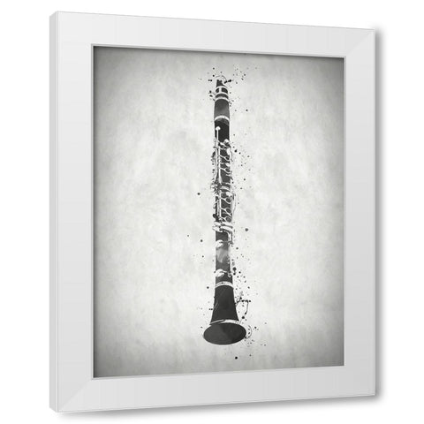 Black and White Clarinet White Modern Wood Framed Art Print by Sproul, Dan