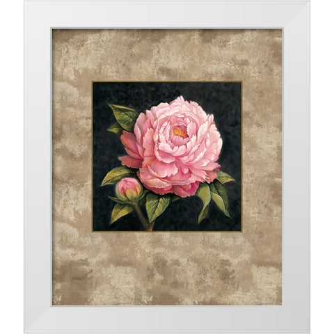 Pink Peony White Modern Wood Framed Art Print by Lopez, E.