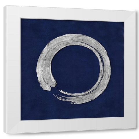 Silver Zen Circle on Blue I White Modern Wood Framed Art Print by Roberts, Ellie
