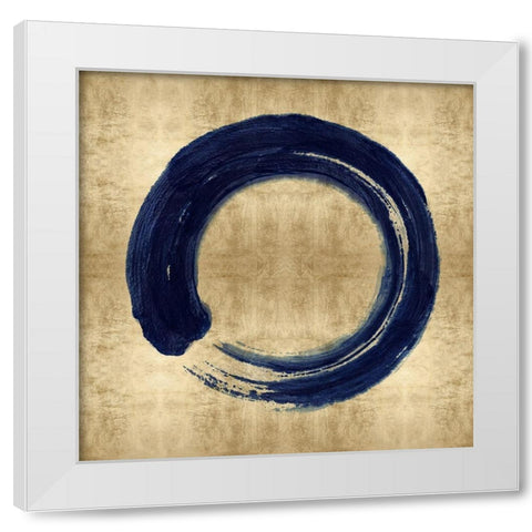 Blue Zen Circle on Gold I White Modern Wood Framed Art Print by Roberts, Ellie